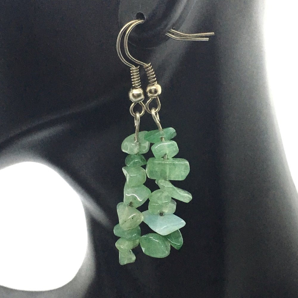 New Loose Natural Green Aventurine Gold Sterling Silver Hook Handmade Earrings - Picture 7 of 9